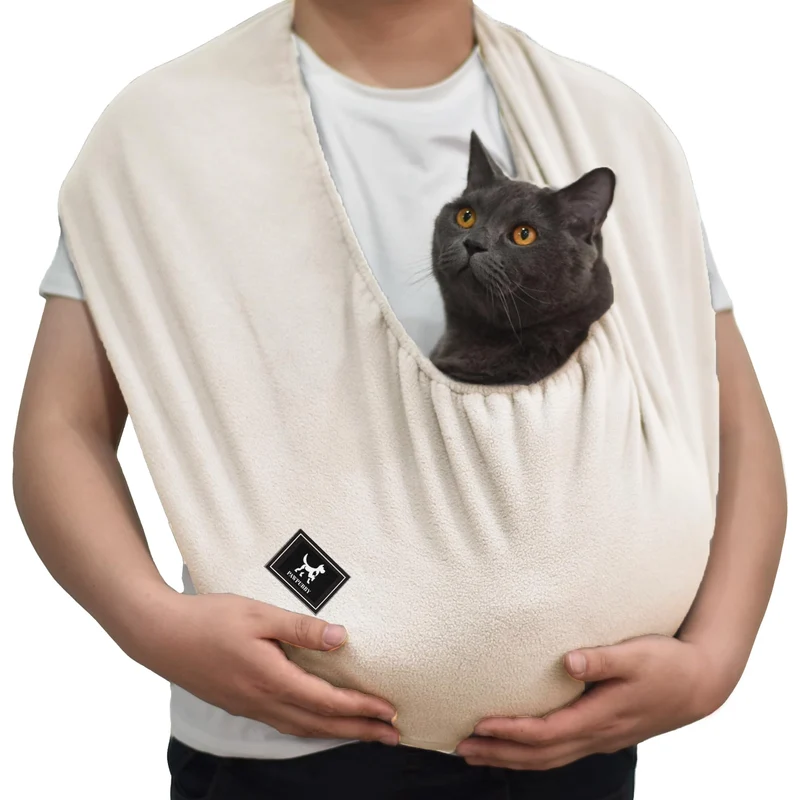 PAWPUBBY Sac porte-chat en Polar Fleece – Harnais mains-libres, Câlin Ultra-Doux, Taille Moyen (3–13 lbs), Apricot