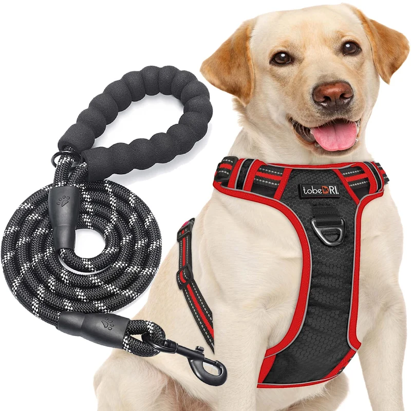 tobeDRI Harnais Chien Anti-Tirage Réfléchissant – Ajustable Oxford (Moyen/Grand) + Longe Gratuite 5 Pieds
