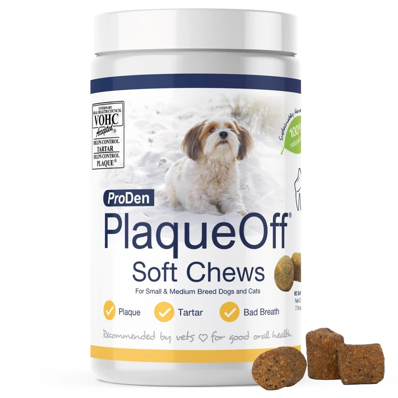 ProDen PlaqueOff Friandises Molles à l’Algue Naturelle – Pour Petits et Moyens Chiens et Chats – Santé Dentaire et Haleine – 90 Friandises