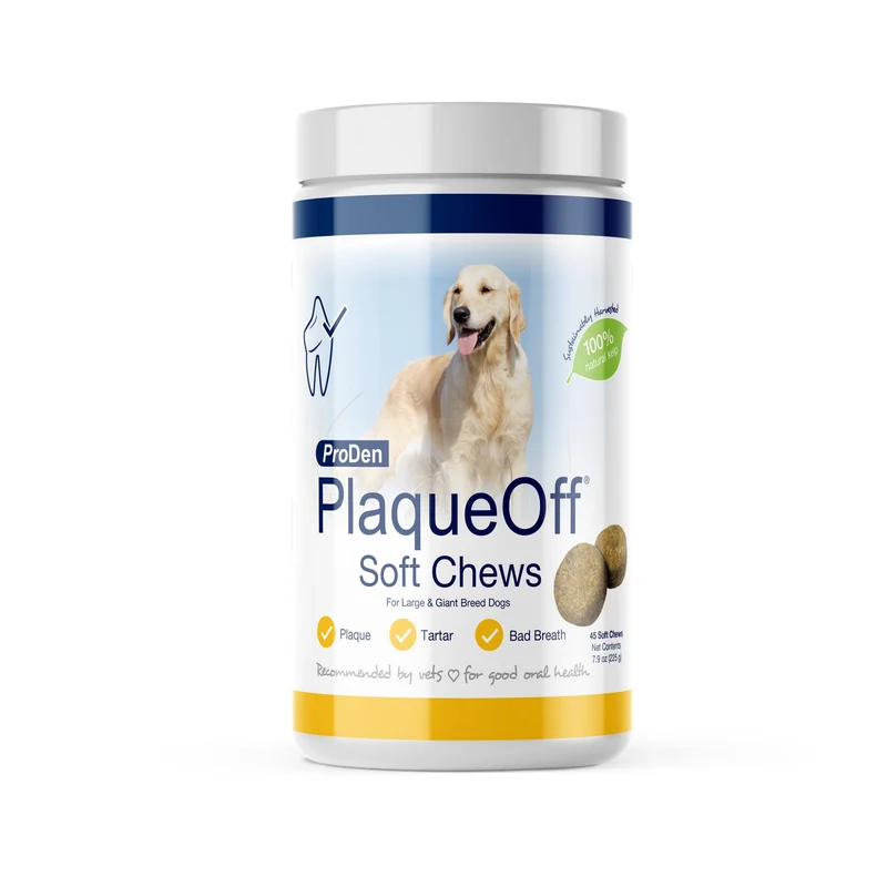 ProDen PlaqueOff Soft Chews avec varech naturel – pour chiens de grandes et géantes races – soutien potentiel des dents, gencives et haleine – 45 friandises molles