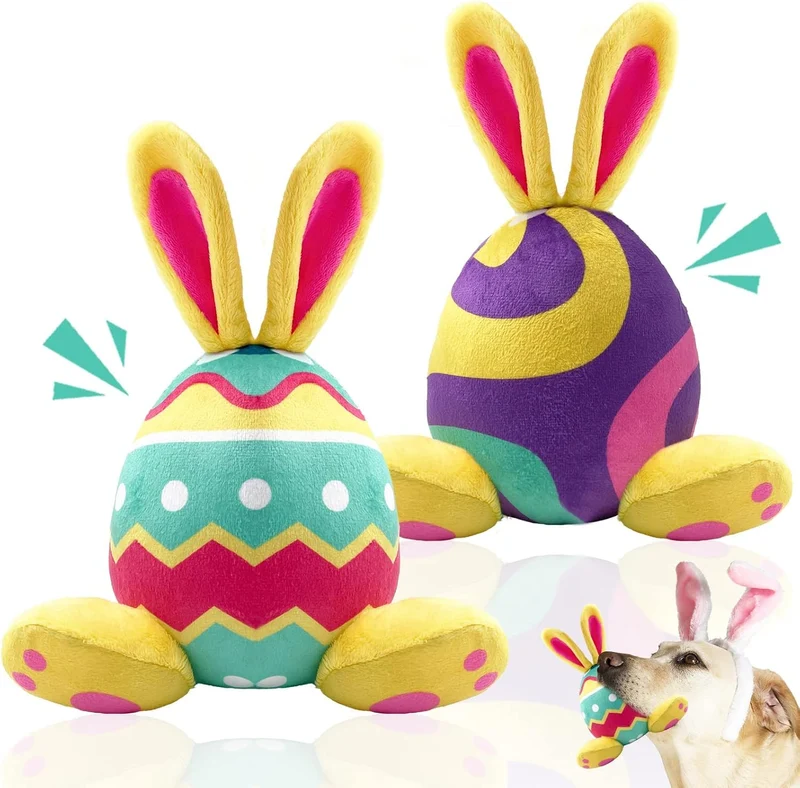 Lepawit Lot de 2 Jouets Chien Pâques – Lapin Jaune Peluche Siffante