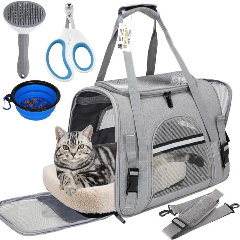 SZZJKJ Sac de transport pour animaux – Cabine avion jusqu’à 9 kg (environ 20 lb) avec tapis, coupe-ongles, brosse et gamelle pliable
