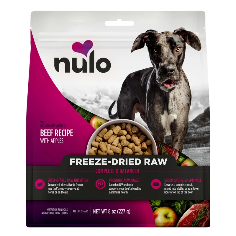 Nulo Boeuf Lyophilisé et Pommes — Repas Complet pour Chiens, Sac de 8 onces