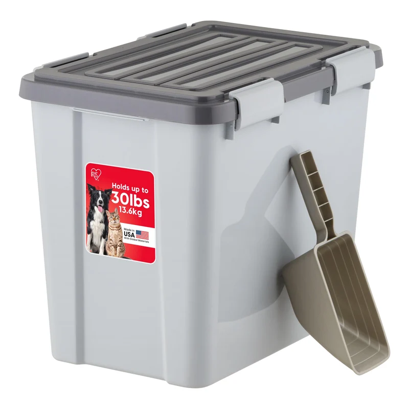 IRIS USA Boîte de Rangement Nourriture pour Chien – 36 Qt, 30 lb, Joint Étanche, 4 Verrous, BPA Free, Gris