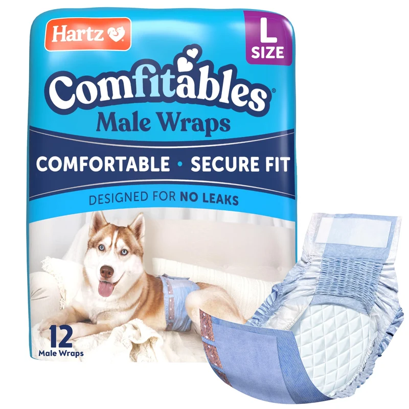 Hartz Comfitables – Couches jetables pour chien mâle, Taille Large, 12 unités