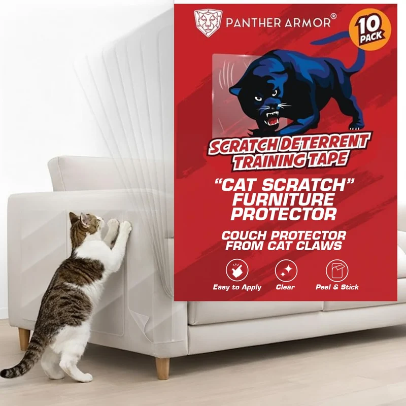 Panther Armor – Lot de 10 Bandes Double-Face Anti-Griffes pour Meubles (5 XL + 5 Grand) – Protection Transparente pour Canapés et Fauteuils