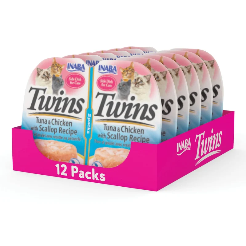 INABA Twins pour Chats – Gelée sans céréales au poulet & thon, noix de Saint-Jacques