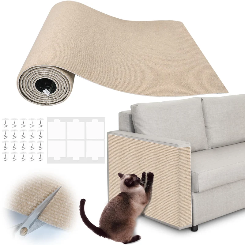 Inchoco Tapis Grattage Chat – 78,7 pouces x 15,8 pouces, Auto-adhésif, Protège-Mobilier et Arbre à Chat, Couleur kaki