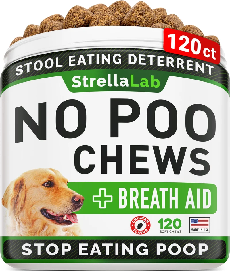 STRELLALAB No Poo Chews pour Chien – Dissuasion Coprophagie, Probiotiques & Enzymes (Saveur Dinde)