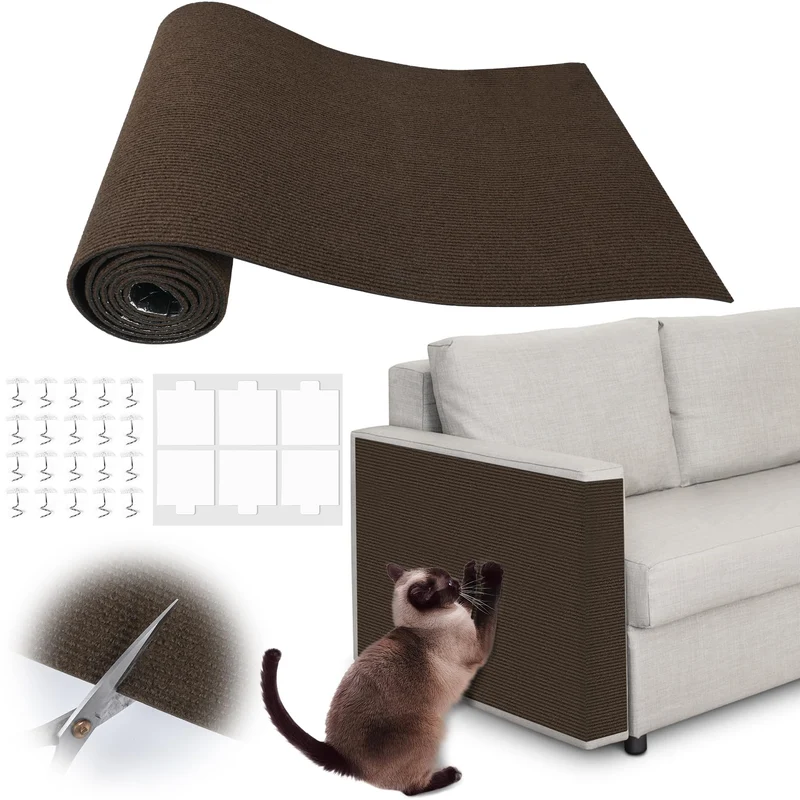 Inchoco Tapis Grattage Chat – Protège-Canapé Auto-Adhésif 78,7 x 15,8 po (Marron)