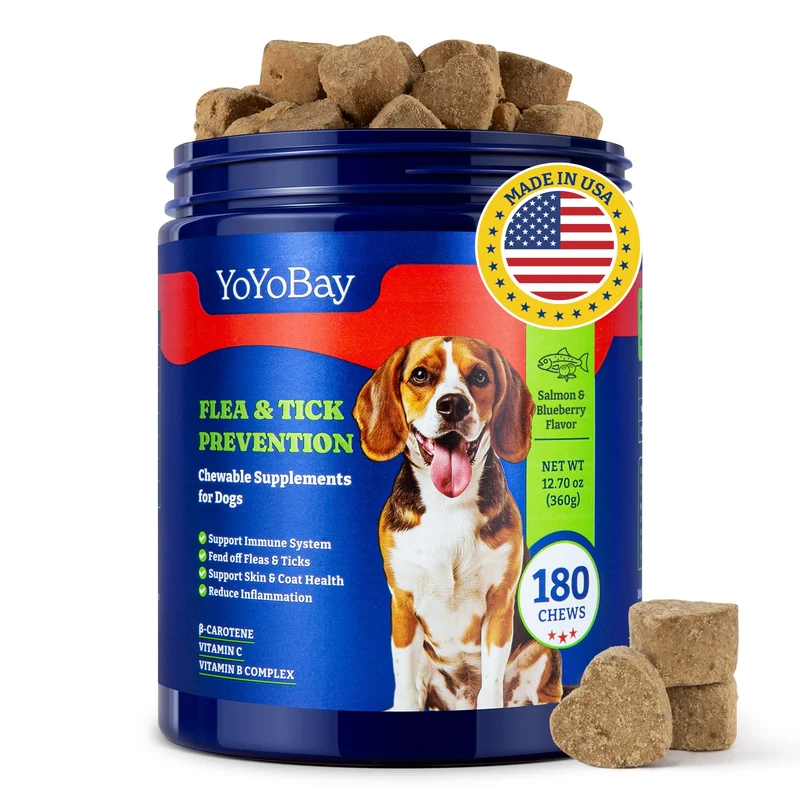 YoYoBay Prévention Puces et Tiques pour Chiens – 180 Friables Saveur Saumon & Myrtille
