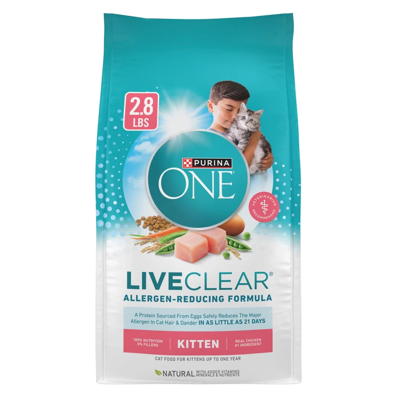Purina ONE LiveClear - Croquettes Chaton Réduction des allergènes (47 % en 21 jours) - Poulet comme premier ingrédient - Sachet 2,8 lb