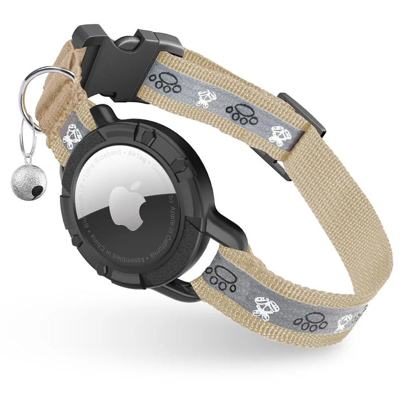 Odokele Collier AirTag pour Chat — Collier Intégré avec Support AirTag et Cloche (Khaki, S)