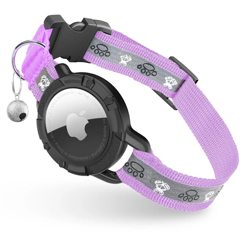 Collier Odokele pour chat avec AirTag intégré – réfléchissant, élastique et léger (lilas, Taille S)