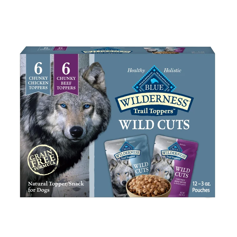 Blue Buffalo Wilderness Trail Toppers – Diner humide sans céréales, Poulet & Boeuf, 12 sachets de 3 oz