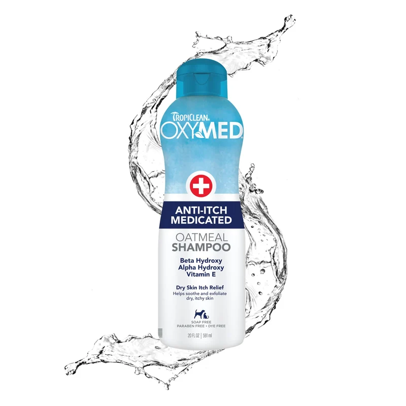 Shampoing OxyMed TropiClean pour chiens et chats – anti-démangeaisons, avoine apaisante, 20 oz
