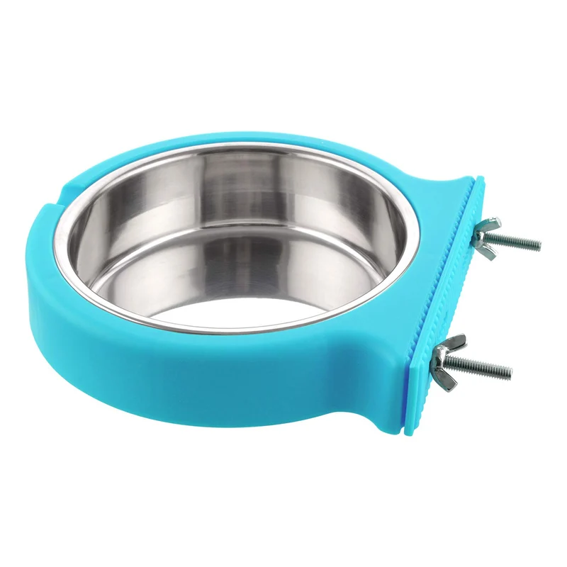 Guardians – Gamelle amovible en inox pour cage, eau et nourriture, bleu avec clip ondulé