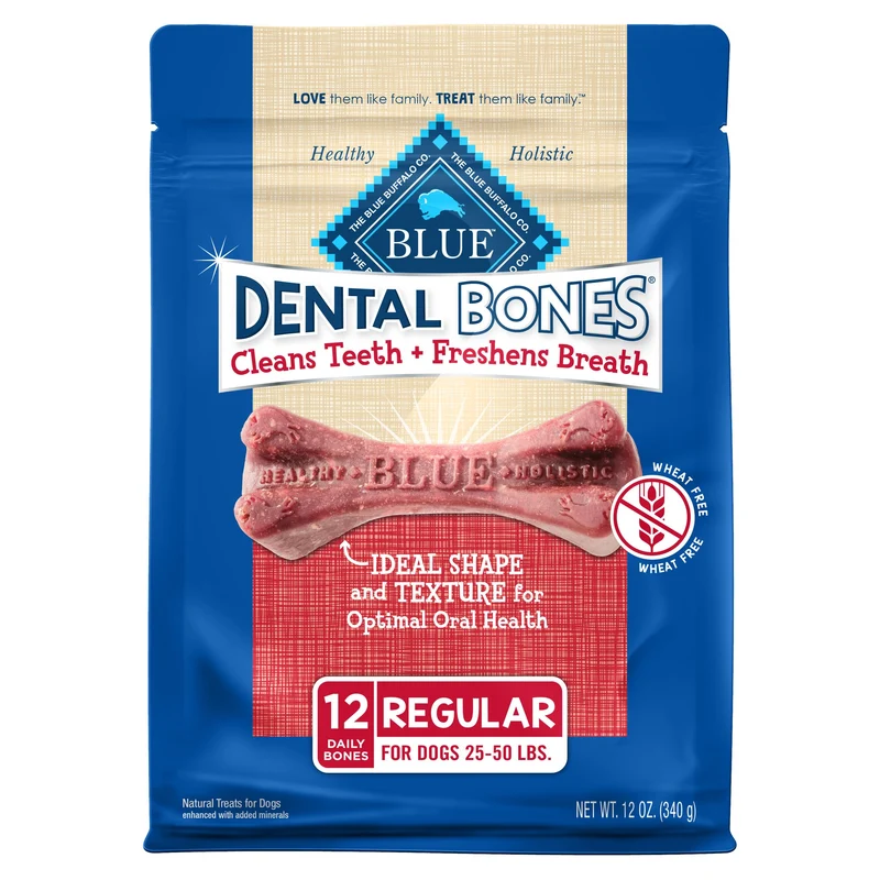 Blue Buffalo Os Dentaires – Friandises Dentaires Naturelles pour Chiens Moyens, 12 oz (340 g)