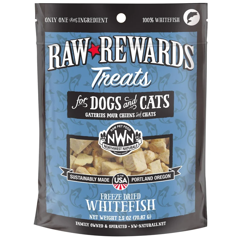 Northwest Naturals Raw Rewards – Friandises lyophilisées au poisson blanc pour chiens et chats, 1 ingrédient, qualité humaine, fabriqué aux États‑Unis, 2,5 oz