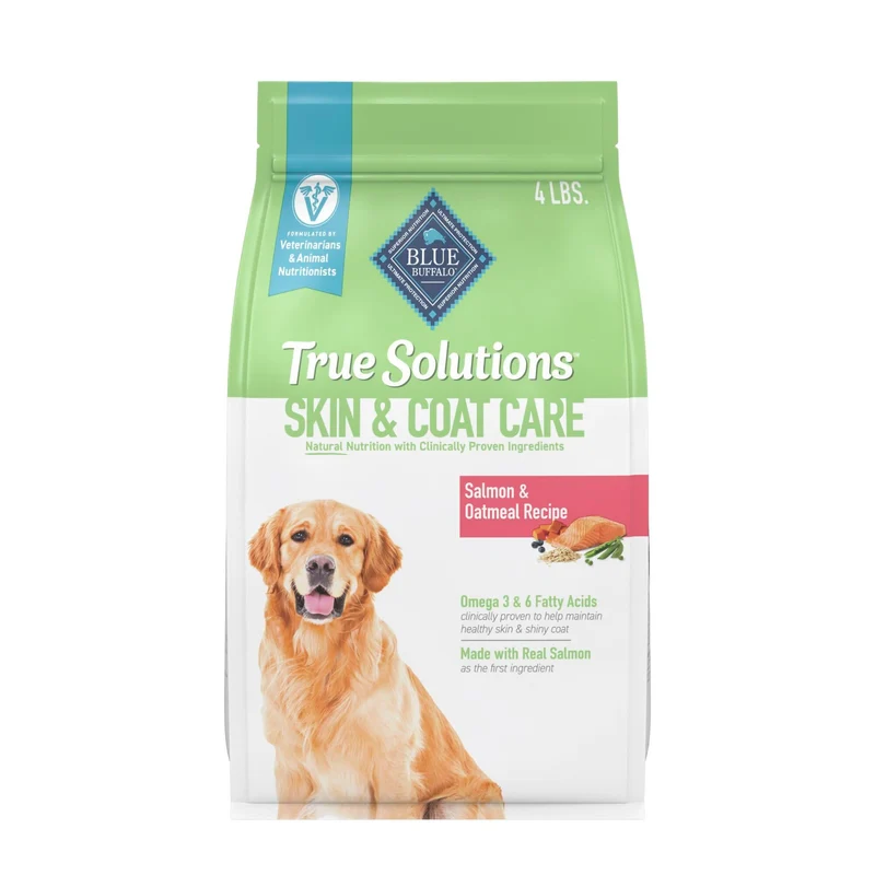 Blue Buffalo True Solutions Skin & Coat – Alimentation sèche naturelle pour chien adulte au saumon, sac de 4 lb