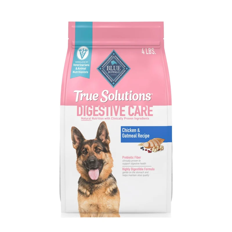 Blue Buffalo True Solutions Digestive Care – Alimentation sèche naturelle pour chiens adultes au poulet, sac 4 lb