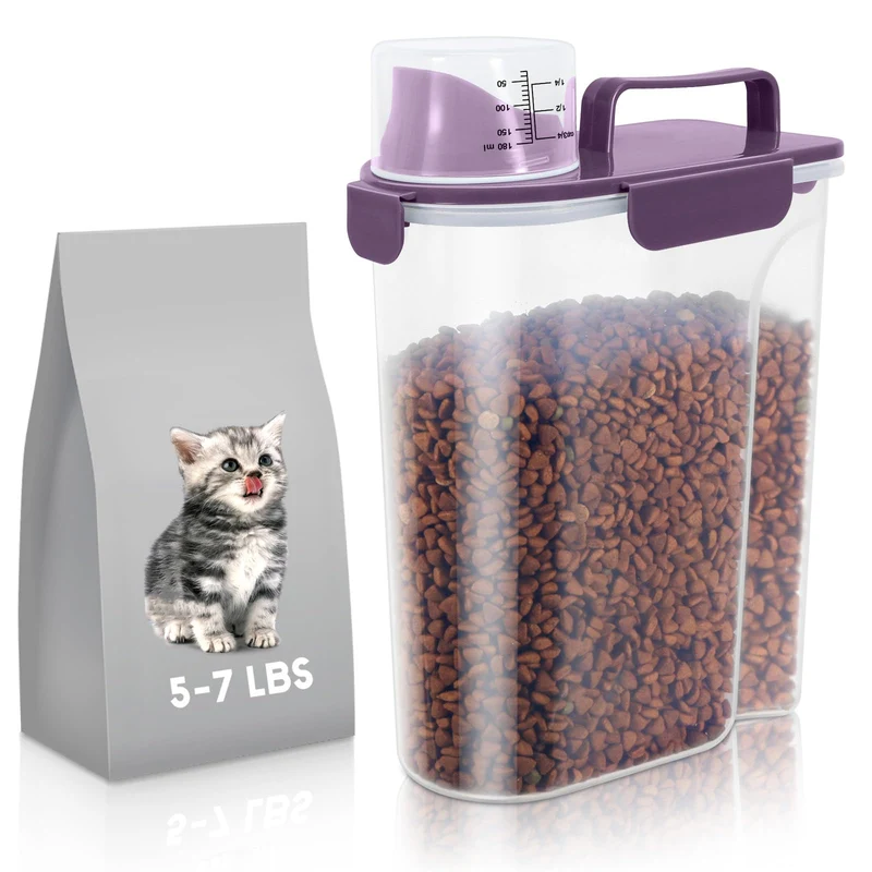 LEAWALK Conteneur hermétique pour aliments d'animaux – Capacité 5 L, embout large et poignée, translucide, violet