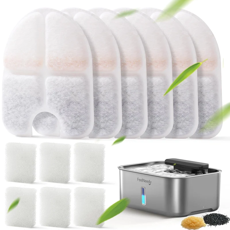 FEELNEEDY: 6 lots de filtres pour fontaine pour chien FN-W13 + 6 éponges de pompe