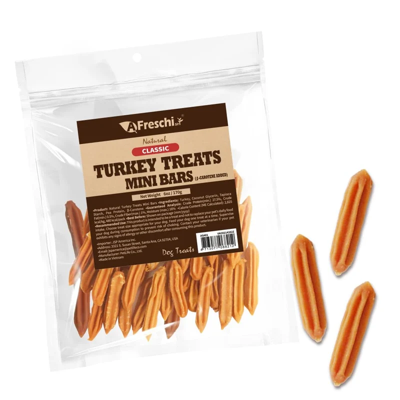 Friandises naturelles à la dinde USA — A Freschi srl, snack dressement chiots, barres mini 170 g