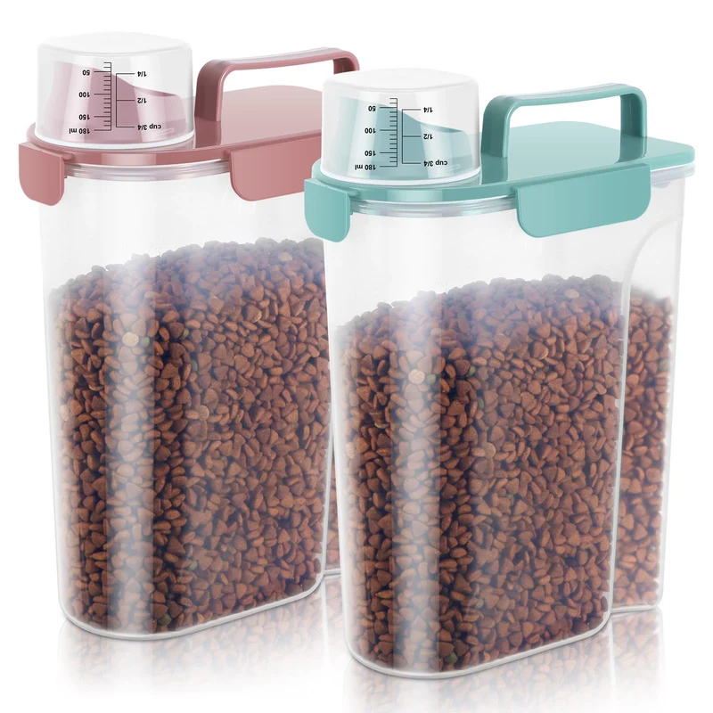 LEAWALK - Lot de 2 Conteneurs Hermétiques 5L pour Nourriture Animaux, Grand Goulot, Sans BPA (Rose + Bleu)