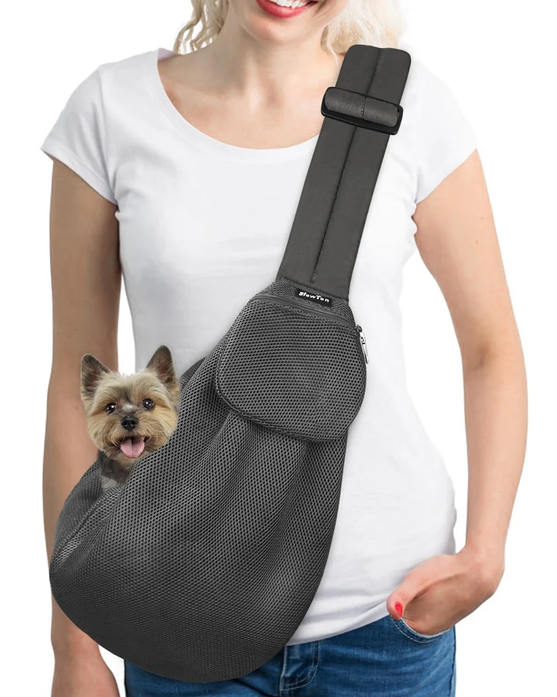 SlowTon Porte-Chien – Sac Rembourré et Bretelle Ajustable, Poche Frontale, Lavable (Gris à Maillage)