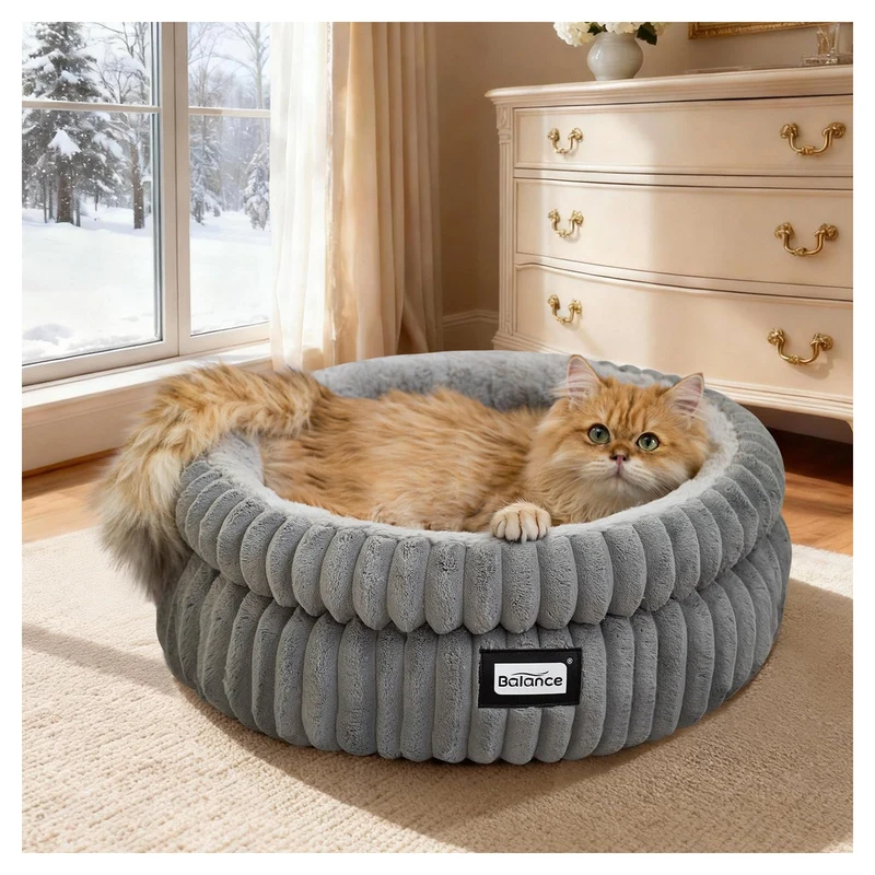 BALANCE Panier pour chat et chaton - Couchage rond lavable en peluche douce avec fond antidérapant
