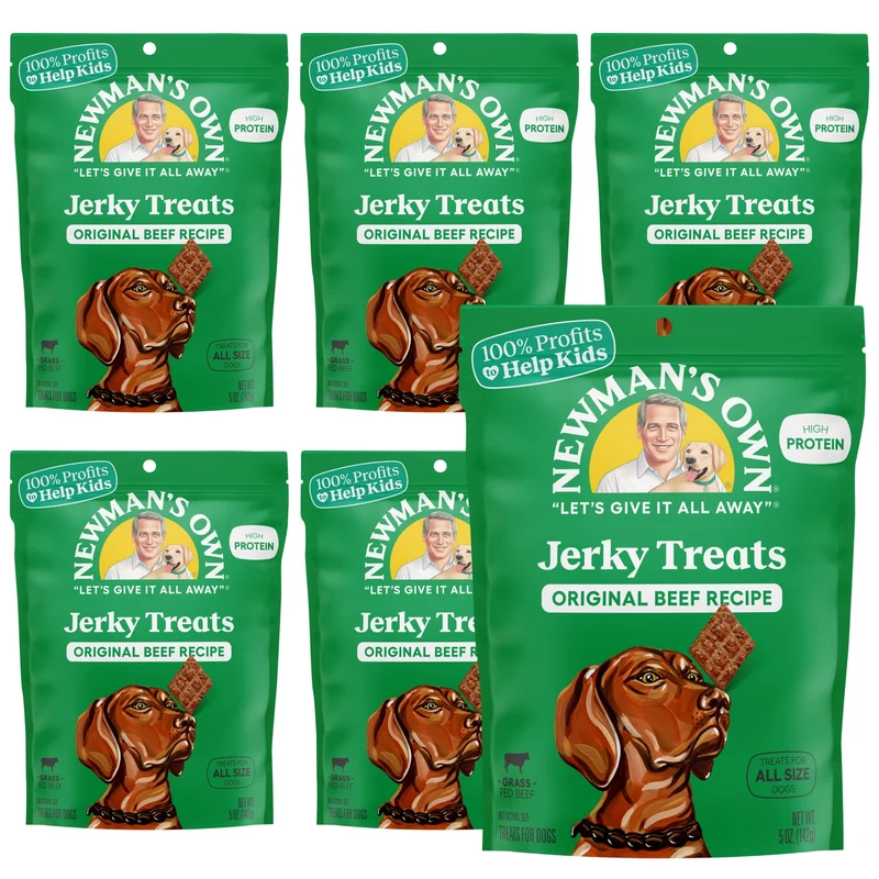 Newman's Own – Jerky de bœuf pour chien, 6 sachets de 5 oz, protéine élevée, sans céréales