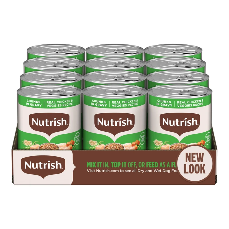 Nutrish Nourriture humide pour chien – Morceaux dans sauce au poulet et légumes, 13 onces, Pack de 12