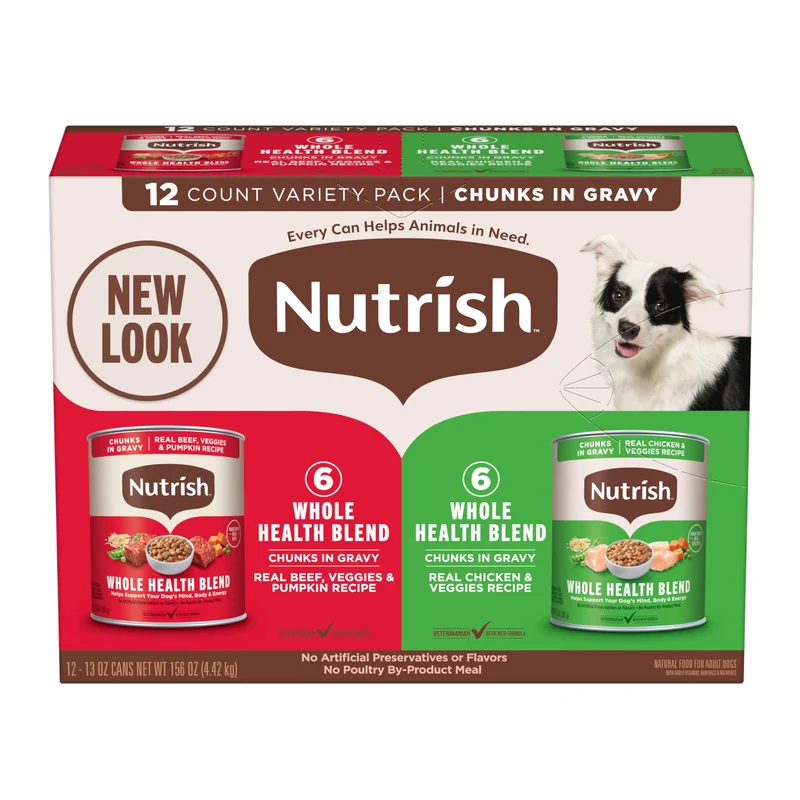 Nutrish Mélange Santé Totale : Morceaux dans Sauce – Variété pour Chien Adulte, 12 x 13 oz (Rachael Ray)