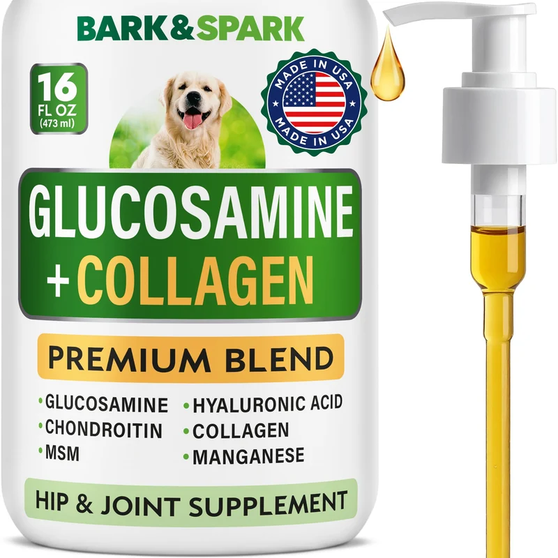 BARK&SPARK Collagène Liquide pour Chiens – Glucosamine + Chondroïtine + MSM – Mobilité et Pelage