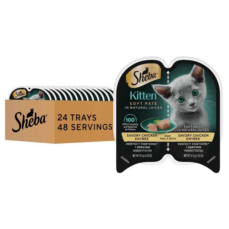 Sheba Perfect Portions Kitten – Pâté humide au poulet, Plateaux jumelés (24 unités, 48 portions)