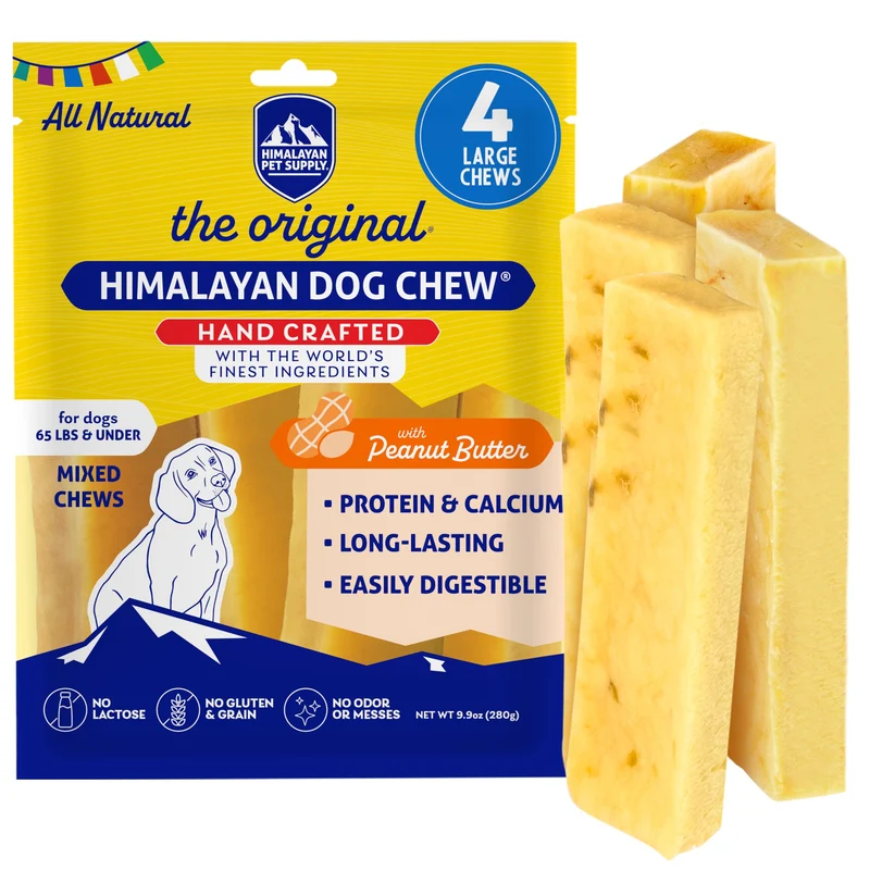 Himalayan Dog Chew Peanut Butter Yak Cheese – Friandises naturelles à longue durée pour chiens jusqu’à 65 lb (4 pièces) – Sans lactose, sans gluten, riches en protéines