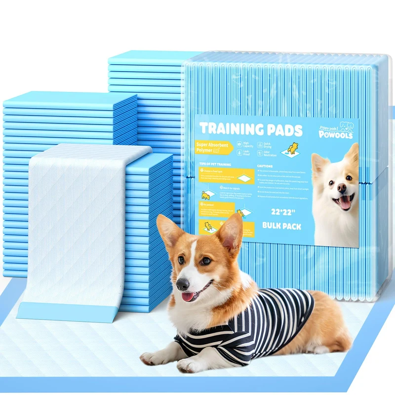 Powools Tapis pour Chiots – Lot de 150, 22'' x 22'', Absorbants 6 Couches, Anti-Fuite, Bleu