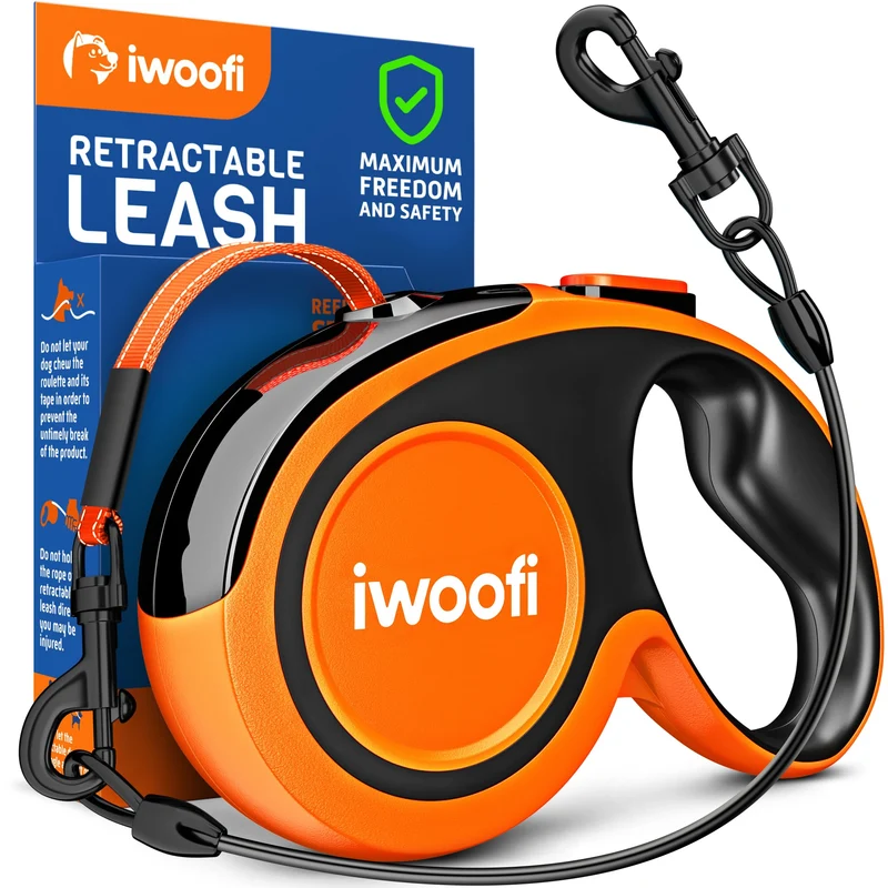 IWOOFI Laisse Rétractable 18,2 pieds – Câble anti-mâchage, 360° anti-enchevêtrement, Poignée antidérapante
