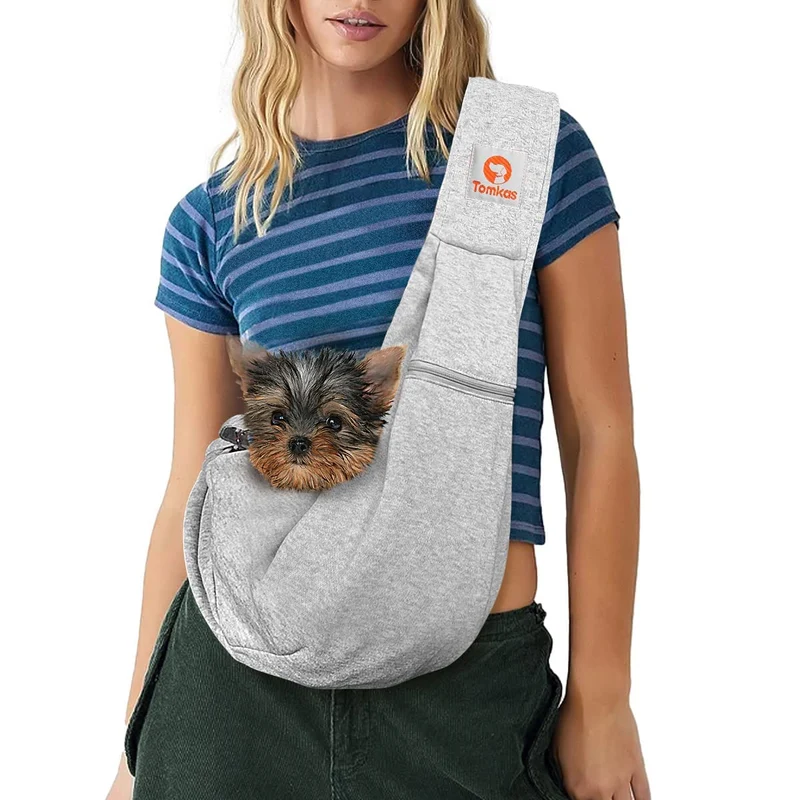 Tomkas Sac Porte-Chien Petit et Chat – Poche Zip et Bretelle Réglable (3 à 10 livres) – Gris
