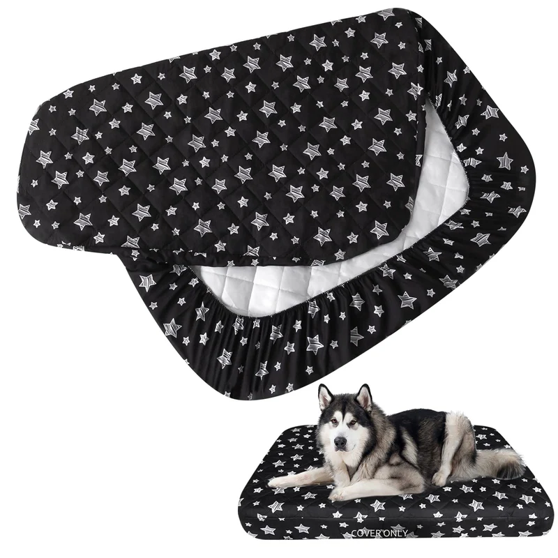 Moonsea Housse de lit pour chien étanche et moelleuse — imprimé étoiles noir 44x54 pouces