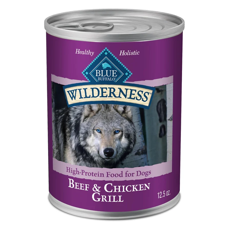 Blue Buffalo Wilderness Alimentation Humide Chien Adulte — Haute Protéine, Sans Céréales, Boeuf et Poulet Grillé, 12 Boîtes de 12,5 oz