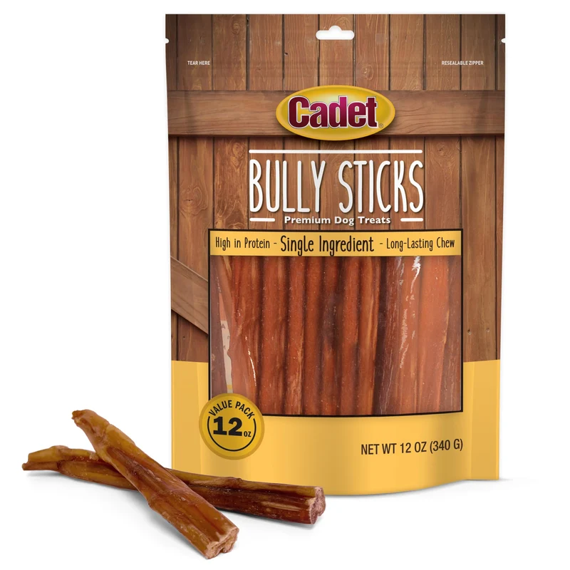 Cadet Bully Sticks pour petits chiens – Pizzle de boeuf 100% naturel, haute protéine, faible en gras, sans céréales ni cuir cru, 12 oz