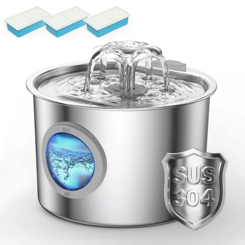 Fontaine à eau pour chat JLVDXN en acier inox 304 – 2,2 L, réservoir amovible, filtration triple, fonctionnement silencieux