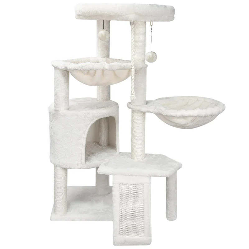 Smouatou Wang Xin Arbre à chat 3 niveaux – Condo, griffoir et 2 hamacs – Beige