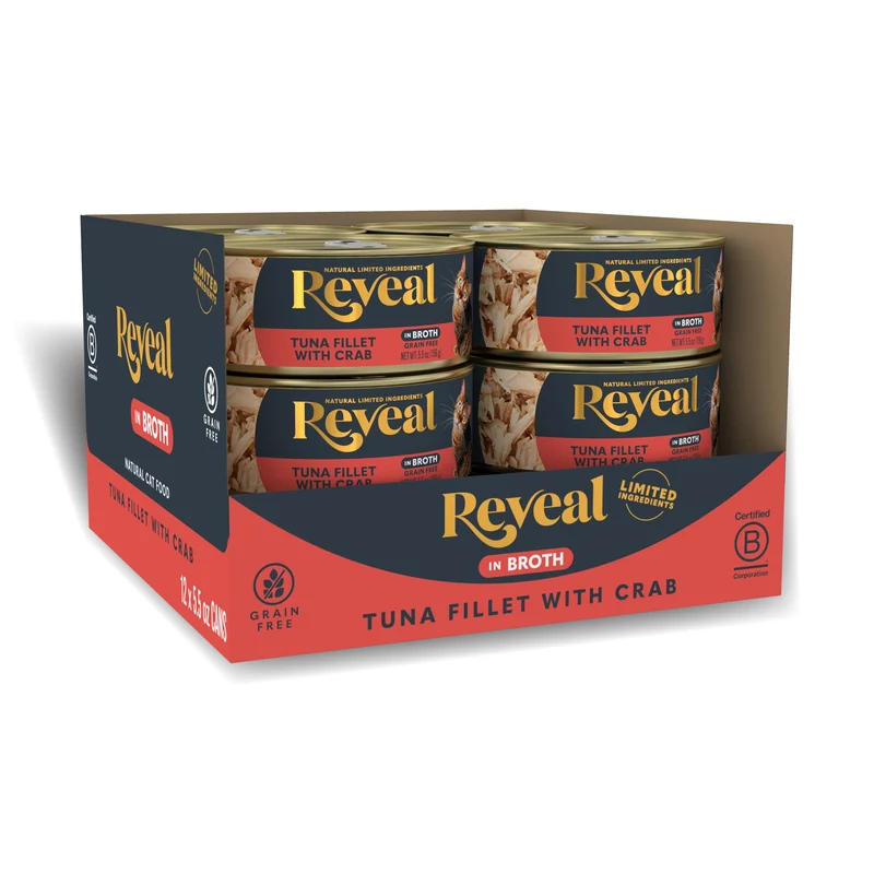 Reveal Nourriture humide naturelle pour chats — Thon avec crabe dans bouillon, 12 x 5,5 oz, sans céréales