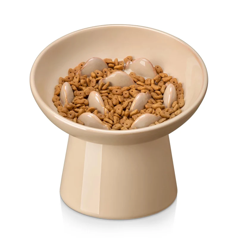 Vancasso Bol Chat Céramique Ralenti Élevé 15 cm – Anti Vomissements Marron