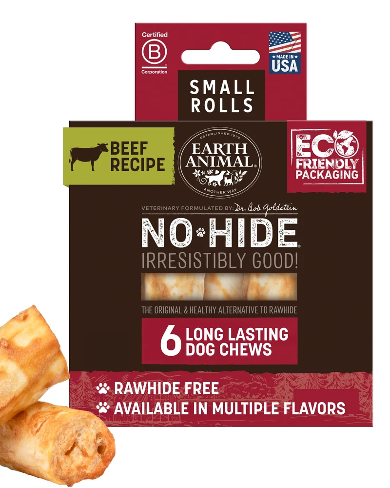 Earth Animal – Friandises Sans Cuir pour Petits Chiens, Rouleaux de Bœuf – 6 Pièces