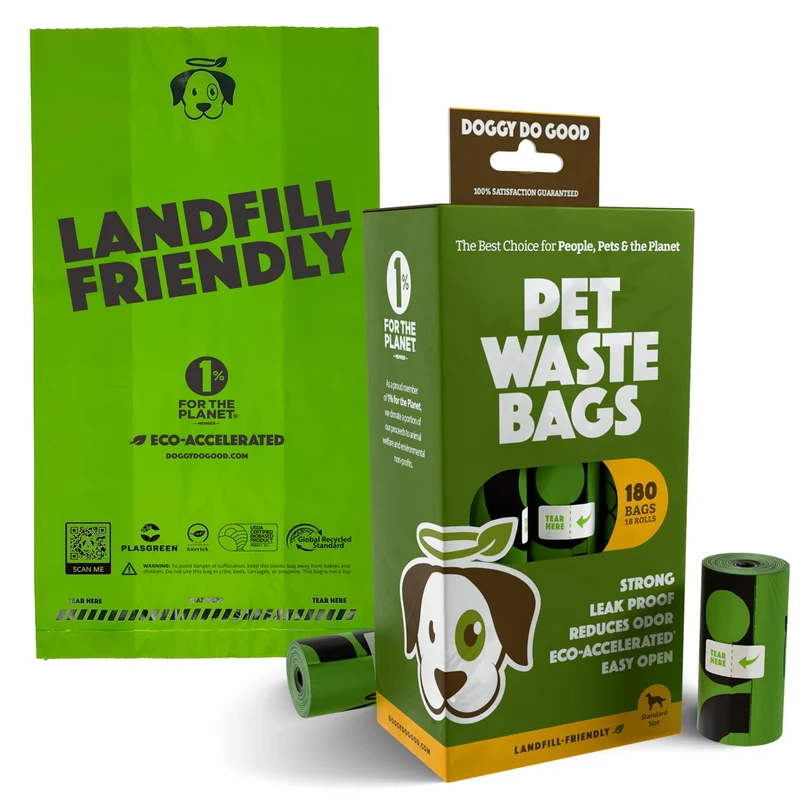 Doggy Do Good Sacs à Crottes pour Chien – 50% Plastique Recyclé + 15% Matière Biosourcée, Sans Parfum, Épais et Étanches | 180 Sacs