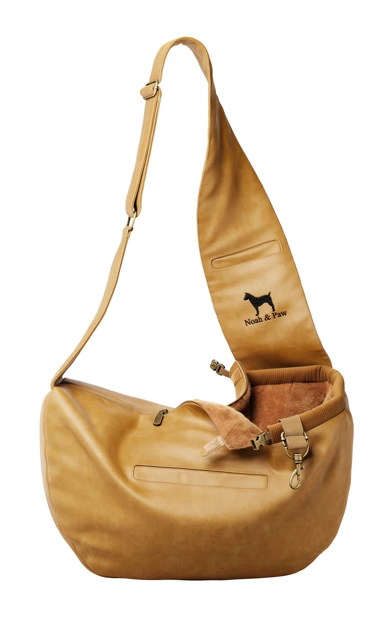 NOAH & PAW Porte-Chien Petit 5-18 lb – Sac Porte-Chien en Cuir Végan Doublé Fourrure, 3 Niveaux de Sécurité, Lavable en Machine